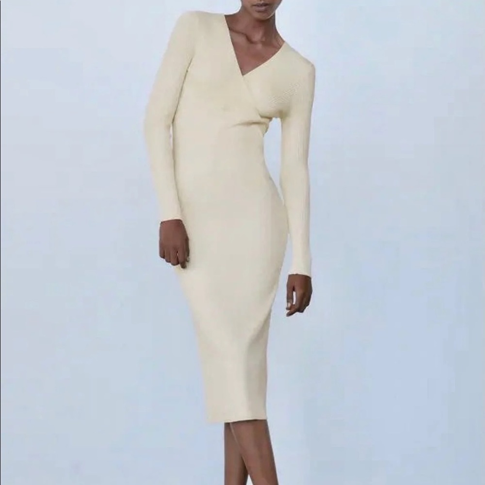Knitted Dresses Zara White Ribbed Dress Zara Dresses Zara Womens White  Ribbed Knit Cotton Sweater Mini